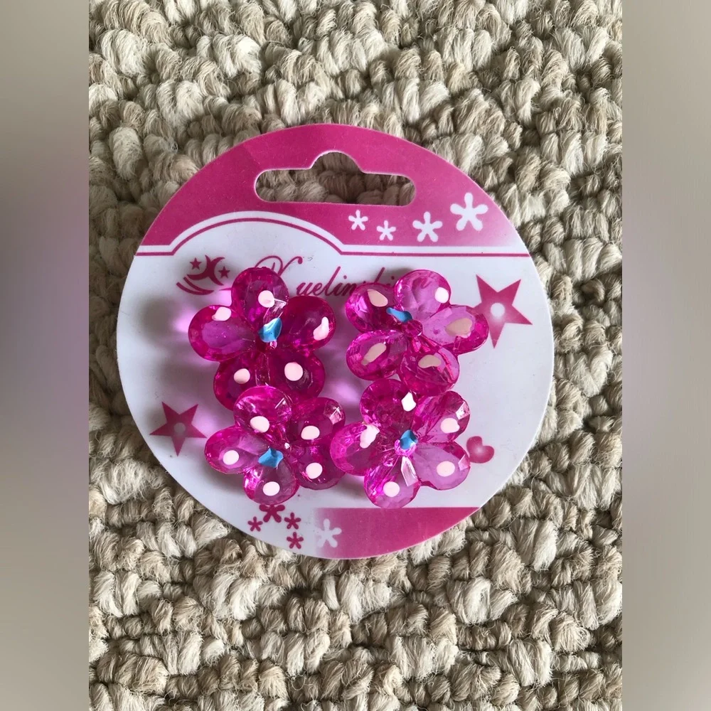 New Children Girls Pink Flower Hair ties (set of 2)